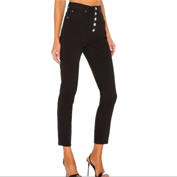 WeWoreWhat The Danielle Straight Leg Jeans Crystal Buttons Black Size 30 - Picture 3 of 13